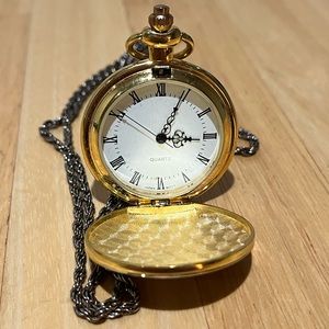 Gold Tone Stopwatch Necklace Locket Pendant *not sure if it works sold as is